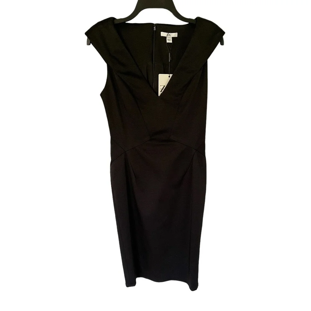 ZAC  Zac Posen Nina V Neck Pencil Knee Length Black‎ Dress Size 8 New